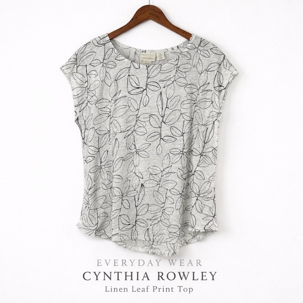 Cynthia Rowley 100% Linen Leaf Print Blouse Top Medium Boho Coastal